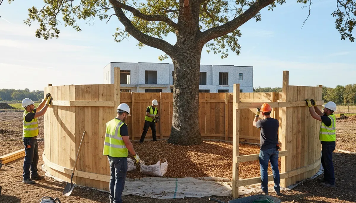 Royal Oak, MI tree service crew installing root protection for tree health and stability