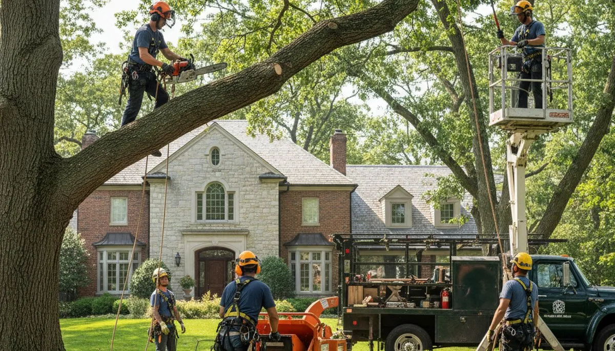 Tree service crew in Royal Oak, MI performing professional tree care for a local home